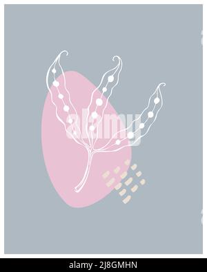 Boho style abstract background minimalism, doodle, grey and pink, decor. Vector illustration Stock Vector