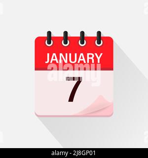 January 7, Calendar icon with shadow. Day, month. Flat vector illustration. Stock Vector