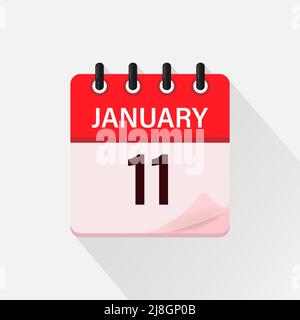 January 11, Calendar icon with shadow. Day, month. Flat vector illustration. Stock Vector