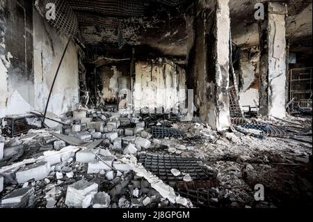 Irpin, Kyiv Oblast, Ukraine. 15th May, 2022. Part of a building destroyed by the Russian military. (Credit Image: © Michael Brochstein/ZUMA Press Wire) Stock Photo