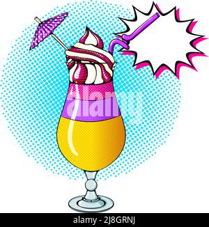 Exotic cocktail Pop Art style sticker Stock Vector