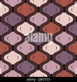 Seamless vector pattern with geometric grid texture on brown background. Modern mosaic mesh wallpaper design. Decorative purple tile fashion textile. Stock Vector