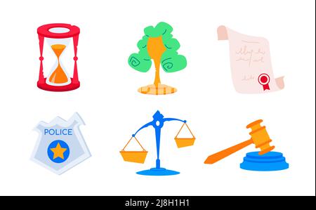 Judicial power and crime - flat design style icons set Stock Vector