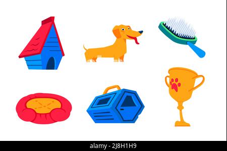 Happy dog life - flat design style icons set Stock Vector