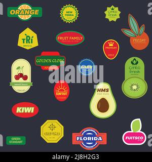 Set of fruit stickers Stock Vector