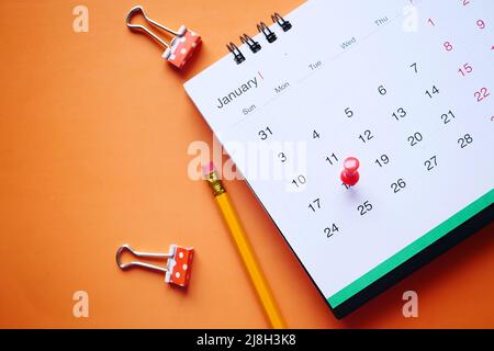 deadline concept with push pin on calendar date close up  Stock Photo