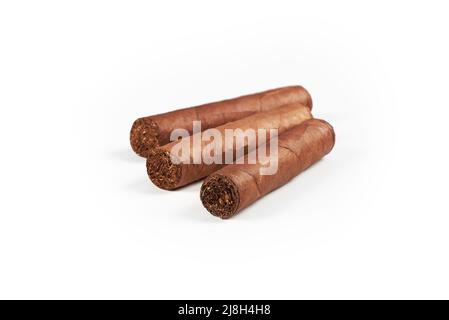 Three Cuban cigars isolated on a white background with shadow Stock Photo