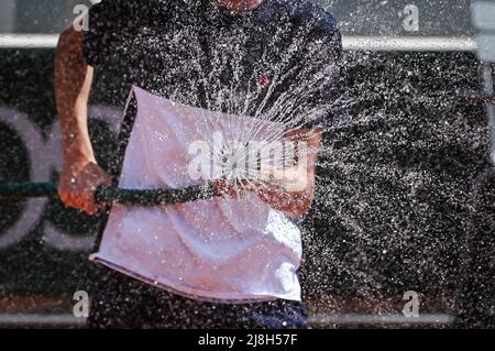 Paris, France. 16th May, 2022. Illustration of watering during the Qualifying Day one of Roland-Garros 2022, French Open 2022, Grand Slam tennis tournament on May 16, 2022 at the Roland-Garros stadium in Paris, France - Photo Matthieu Mirville/DPPI Credit: DPPI Media/Alamy Live News Stock Photo