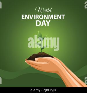 world environmental day. two hands holding with sand and small. vector illustration design Stock Vector