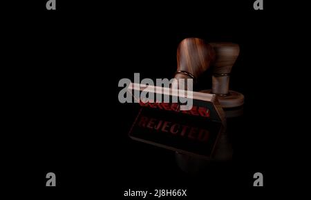 3D rendering burl wood stamp with red ink rejection writing Stock Photo