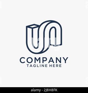 Letter UN 3d logo design Stock Vector