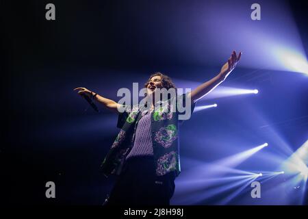 May 14, 2022, Naples, Italy: Madame, pseudonym of Francesca Calearo, is an Italian singer-songwriter and rapper. In these photos her live at the Palapartenope in Naples. He gained notoriety in 2019 thanks to the song Sciccherie and then participated in the race at the Sanremo Festival 2021 with Voice, published on 3 March 2021. The new Free Voice of Italian music presents live in superclub the debut album. (Credit Image: © Massimo Solimene/Pacific Press via ZUMA Press Wire) Stock Photo