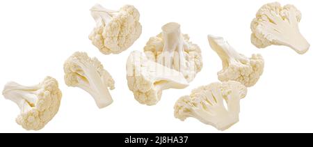 Falling cauliflower isolated on white background Stock Photo