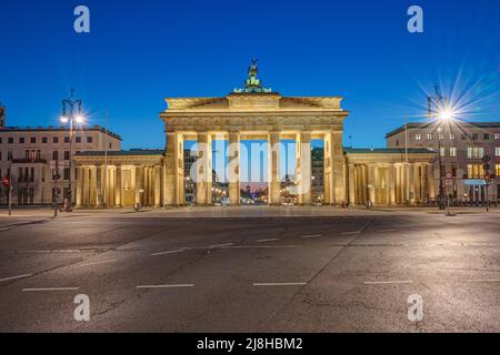 The famous Brandenburg Gate in Berlin at night seen from the backside