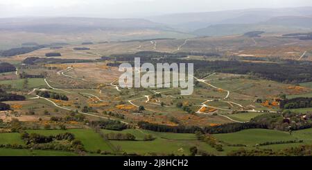aerial view of military ranges west of Catterick Garrison, towards Barden Moor, Leyburn, North Yorkshire