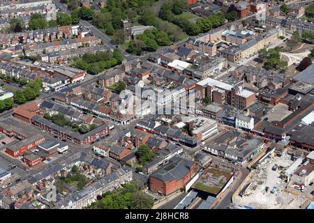 aerial view of North Shields town centre from the south west, with Railway Terrace in the foreground Tyne & Wear Stock Photo