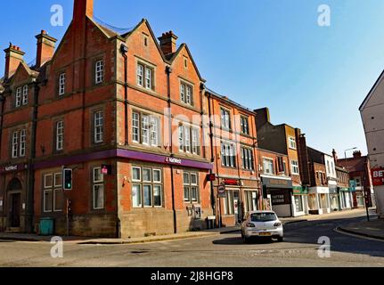 The imposing building that is the Alfreton branch of the Nat West Bank on the corner of the High Street and Chesterfield Road in Derbyshire. Stock Photo