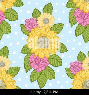 Seamless pattern with flowers and leaves. Vector Stock Vector
