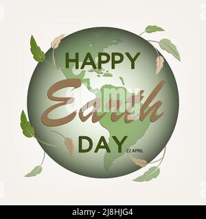 Happy earth day and world map in concept environment, ecology of vector. Stock Vector