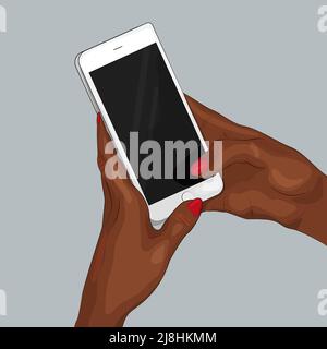 Female hands holding a mobile phone  Stock Vector