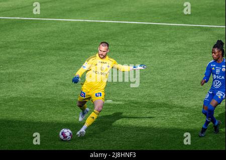 IFK goalkeeper Oscar Jansson clears the ball at a football game between IFK Norrköping and GIF Sundsvall in the Swedish first division Allsvenskan Stock Photo