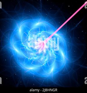 Blue glowing underwater creature with pink tube in sea, computer generated abstract background, 3D rendering Stock Photo