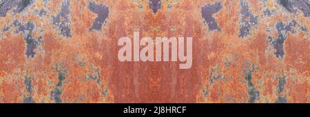 Grunge metal rusty panoramic background. Industrial metal rusty texture. Old steel background. Stock Photo