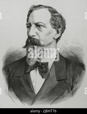 Ferdinand II of Portugal (1816-1885). King of Portugal jure oxuris as the husband of Queen Maria II. Portrait. Engraving by Carretero, 1882. Stock Photo