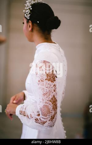 Latina bride in her wedding dress preparing for her marriage Stock Photo