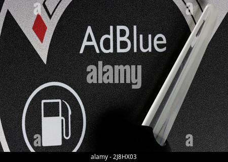 AdBlue fuel gauge in truck dashboard - full. AdBlue is a registered the trademark of the German Association of the Automotive Industry (VDA). Stock Photo