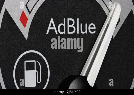 AdBlue fuel gauge in truck dashboard - full. AdBlue is a registered the trademark of the German Association of the Automotive Industry (VDA). Stock Photo