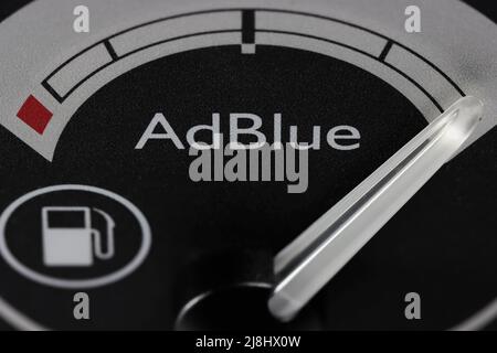 AdBlue fuel gauge in truck dashboard - full. AdBlue is a registered the trademark of the German Association of the Automotive Industry (VDA). Stock Photo