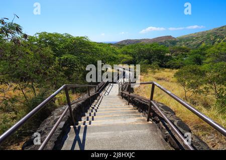 Stairs leading down to the Hanauma Bay Nature Preserve on O'ahu island in Hawaii, United States Stock Photo