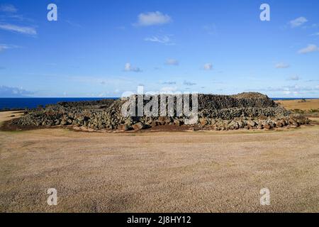 Mo'okini Heuiau in the north of Big Island, Hawaii - Ruins of a temple of the Hawaiian religion in the Kohala Historical Sites State Monument near Upo Stock Photo