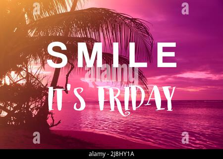 Smile it's Friday. Motivational text poster. Workplace inspiration poster sign. Stock Photo