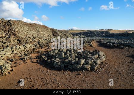 Mo'okini Heuiau in the north of Big Island, Hawaii - Ruins of a temple of the Hawaiian religion in the Kohala Historical Sites State Monument near Upo Stock Photo