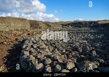 Mo'okini Heuiau in the north of Big Island, Hawaii - Ruins of a temple of the Hawaiian religion in the Kohala Historical Sites State Monument near Upo Stock Photo