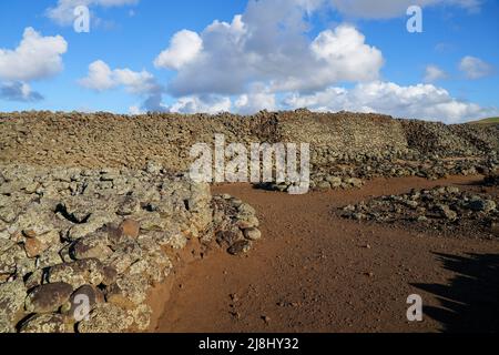 Mo'okini Heuiau in the north of Big Island, Hawaii - Ruins of a temple of the Hawaiian religion in the Kohala Historical Sites State Monument near Upo Stock Photo