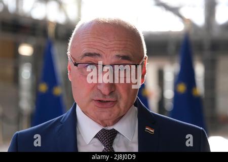 Brussels, Belgium. 16th May, 2022. Foreign minister of Croatia Gordan Grlic Radman arrives to attend in the EU Foreign Affairs Council meeting in Brussels, Belgium on May 16, 2022. Credit: ALEXANDROS MICHAILIDIS/Alamy Live News Stock Photo