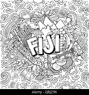 Fiji hand drawn cartoon doodles illustration. Funny travel design. Stock Vector