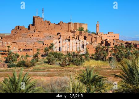 Kasbah Tifoultoute. Fortified residence near Ouarzazate, Morocco made of mudbrick. Oasis in Morocco. Stock Photo