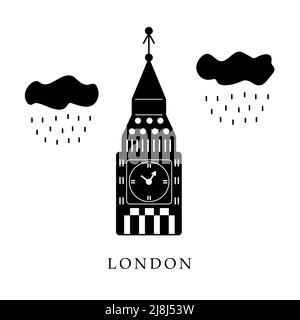 European capitals, London. Black and white illustration Stock Vector