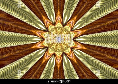 An abstract design made by applying fractal mirroring to two different photos of butterflies feeding on a yellow daisy flower. Stock Photo