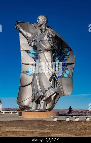 Dignity of Earth & Sky Statue by artist Dale Claude Lamphere portraying Plains Indian women, South Dakota, USA [No artist or property release; editori Stock Photo
