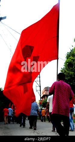 Kolkata, India. 15th May, 2022. Members of the Communist Party of India (Marxist) staged a demonstration in multiple locations in South 24 Pargana at West Bengal against the price hike of petrol, diesel, cooking gas, food product and various issue presence of CPI[M] polite burro leader Suryakanta Mishra and central committee member Sujan Chakroborty. (Photo by Avik Purkait/Pacific Press/Sipa USA) Credit: Sipa USA/Alamy Live News Stock Photo