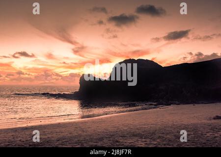 Beautiful sunset over the Atlantic Ocean at Papagayo Beach, Lanzarote, Canary Islands, Spain Stock Photo