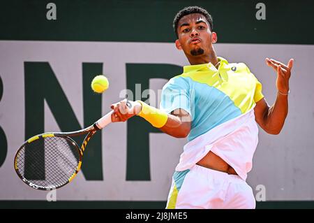 Paris, France. 16th May, 2022. ARTHUR FILS of France during the Qualifying Day one of Roland-Garros 2022, French Open 2022, Grand Slam tennis tournament at the Roland-Garros stadium. (Credit Image: © Matthieu Mirville/ZUMA Press Wire) Credit: ZUMA Press, Inc./Alamy Live News Stock Photo