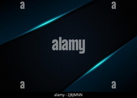 Abstract gamer background modern tech template design concept. Metallic blue and black shiny color frame on carbon fiber. Vector graphic game layout eps illustration Stock Vector