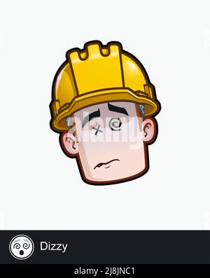 Icon of a construction worker face with Dizzy emotional expression. All elements neatly on well described layers and groups. Stock Vector