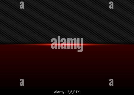 Abstract gamer background modern tech template design concept. Metallic red and black shiny color frame on carbon fiber. Vector graphic game layout eps illustration Stock Vector